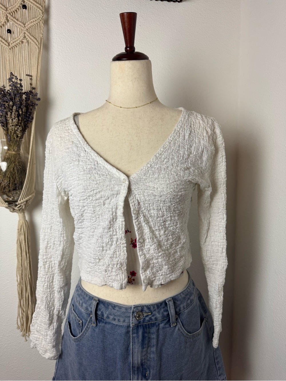 Cotton On White Textured Cropped V-Neck Cardigan